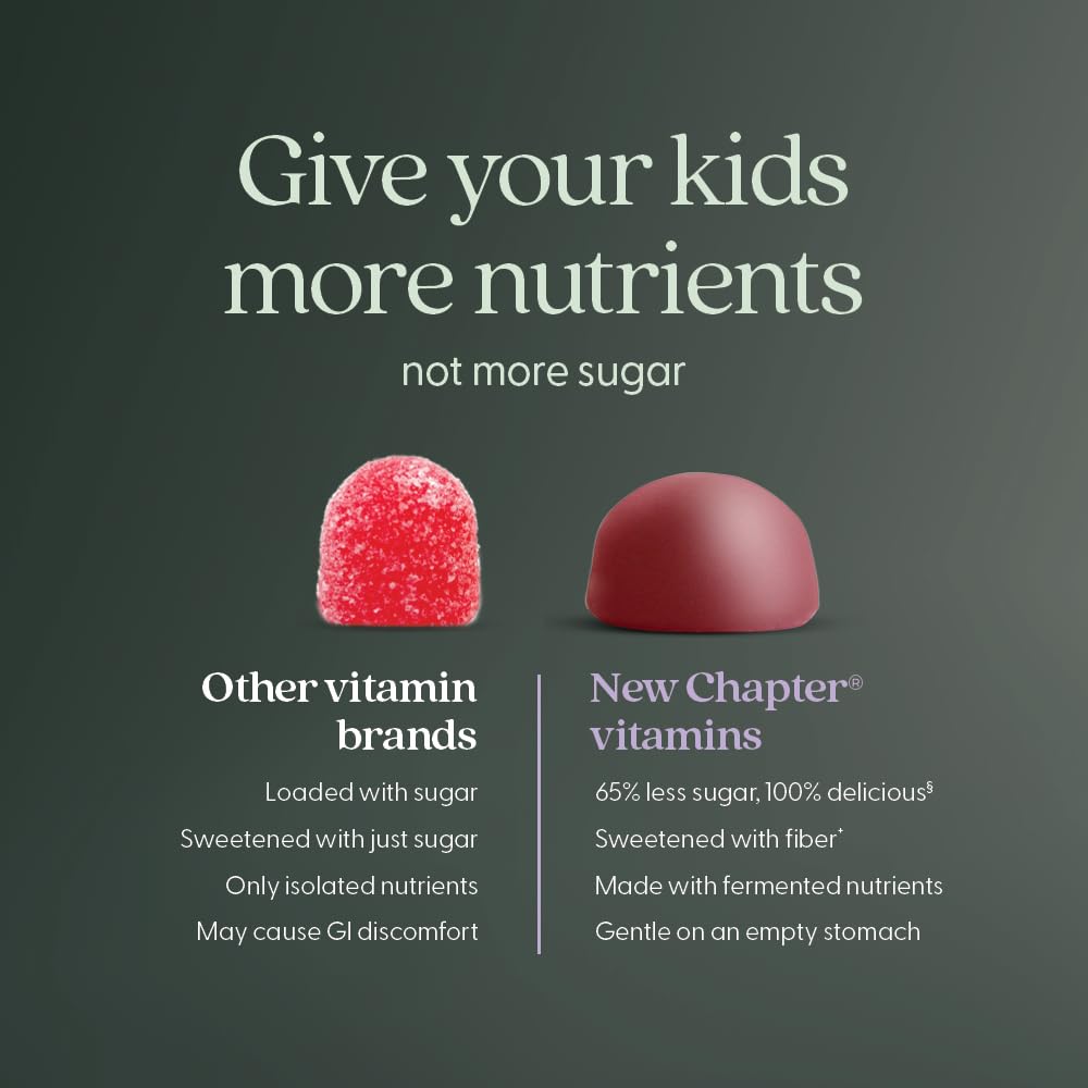 New Chapter Kids Multivitamin Gummies - 65% Less Sugar, Kids Gummy Vitamins with Vitamins C, D3 & Zinc, Non-GMO, Gluten Free, Berry-Citrus, 60ct