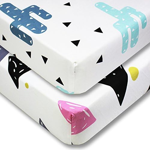 Crib Sheets, Aimotec 2 Pack Fitted Soft Jersey Cotton Sheet Set, Super Soft and Gentle on Baby Skin, Fits Standard Mattress for Babies and Toddlers, 52x28x5 inches, Triangle