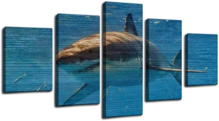 cage diving with great white sharks in guadalupe, mexico great white Framed Art Wall Painting Pictures Canvas Prints Gallery Wrapped Poster Home Office Living Room Wall Decor Ready to Hang 5 Panel