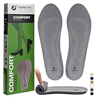 Shoe Insoles for Women, PureFit Comfortable Slim Soft Cushion Memory Foam PU Rebound Shoe Inserts, Antibacterial Boot, Flat Sneaker Shoes Arch Support Insole, Relieve Foot Pain Fatigue (Grey, L)