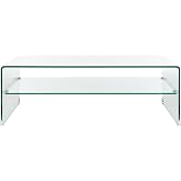 SAFAVIEH Home Collection Brioni Clear Tempered Glass Coffee Table with Shelf