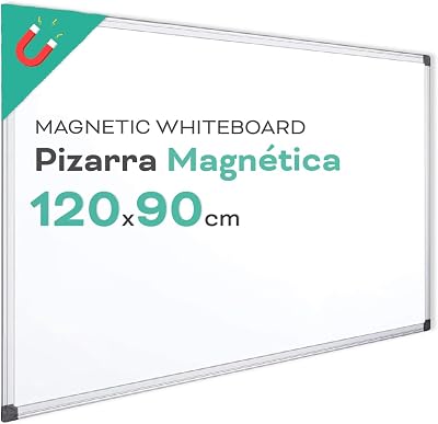 Pizarra Magnética Blanca, Pizarra Marco de Aluminio, Superficie Lisa Fácil de Borrar, Pizarra para Tomar Notas, Dibujar, Enseñar u Organizar, Herramienta para Oficina y Escuela - Ofituria (120x90)