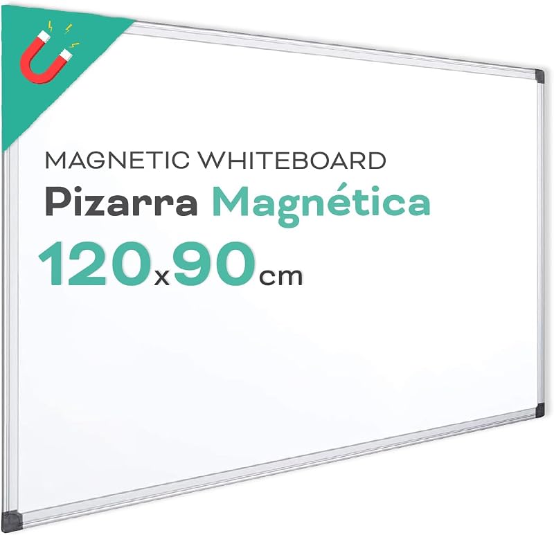 Pizarra Magnética Blanca, Pizarra Marco de Aluminio, Superficie Lisa Fácil de Borrar, Pizarra para Tomar Notas, Dibujar, Enseñar u Organizar, Herramienta para Oficina y Escuela - Ofituria (120x90) — foto 1 de 6