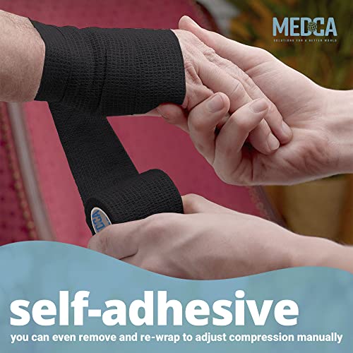 SelfAdherent Cohesive Bandage Black Medical Wrap 6 Rolls 2" Wide x