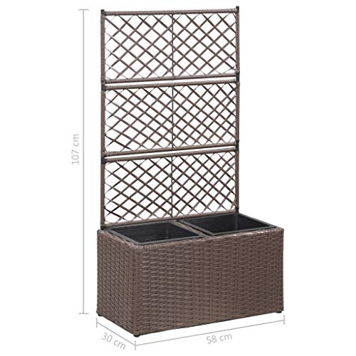 Vigleco Hochbeet mit Rankgitter 2 Töpfe 58×30×107cm Poly Rattan Braun – Bild 8