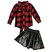 2pcs Toddler Kids Baby Girls Plaid Shirt+Leather Skirt Dress Outfits Clothes Set
