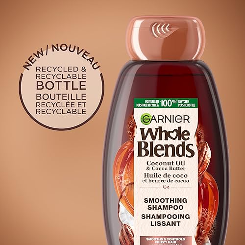 GARNIER WHOLE BLENDS COCONUT OIL & COCOA BUTTER SCENT SMOOTHING SHAMPOO FOR FRIZZY HAIR, PARABEN-FREE, NOURISHING, UNISEX, 12.5 FL OZ