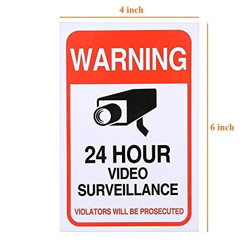 (6 Pack)24 Hour Video Surveillance Sign 4x6",CCTV Security Premium Self Adhesive Vinyl, Home Business Camera Alarm System Stickers, Indoor & Outdoor, UV Protected & Waterproof Use by Aboonlys - Thumbnail 4