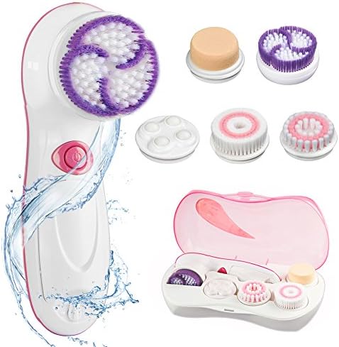 Facial Brush 5 in 1 Waterpfoof Facial Cleansing Brush Electric Body Skin Cleansing System Face Cleaner Brush for Blackheads, Gentle Exfoliating, Deep Cleansing and Acne