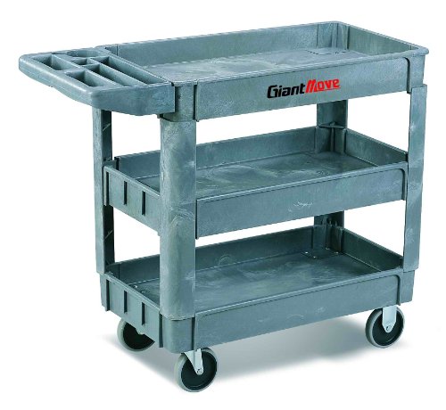 Giant Move AK-H253A Plastic Utility Cart, 500 lbs Capacity, 37" Length x 26" Width x 33" Height, 3 Shelves, Gray