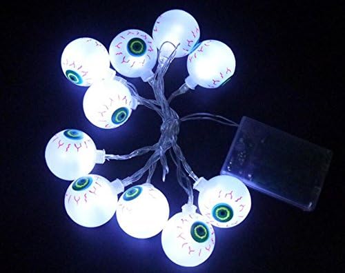 Tinuos Battery Operated LED String Lights 10 LEDs White Eyeball Lights Halloween Decoration Light