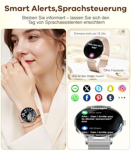 ESFOE Reloj Inteligente Mujer,1.43" AMOLED Smartwatch Mujer con Llamadas/24H Sueño/Pulsómetro/SpO2,Función Femenina 120 Modos Deportivos IP68 Pulsera Actividad Calorías Podómetro Android iOS Oro Rosa