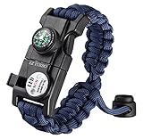 Survival Bracelet, EZ Turbo 20 in 1 Survival Paracord Bracelet, Survival Gear Kit with SOS LED Light, Emergency Knife, Whistle, Compass, Fire Starter for Camping, Climbing, Waterproof