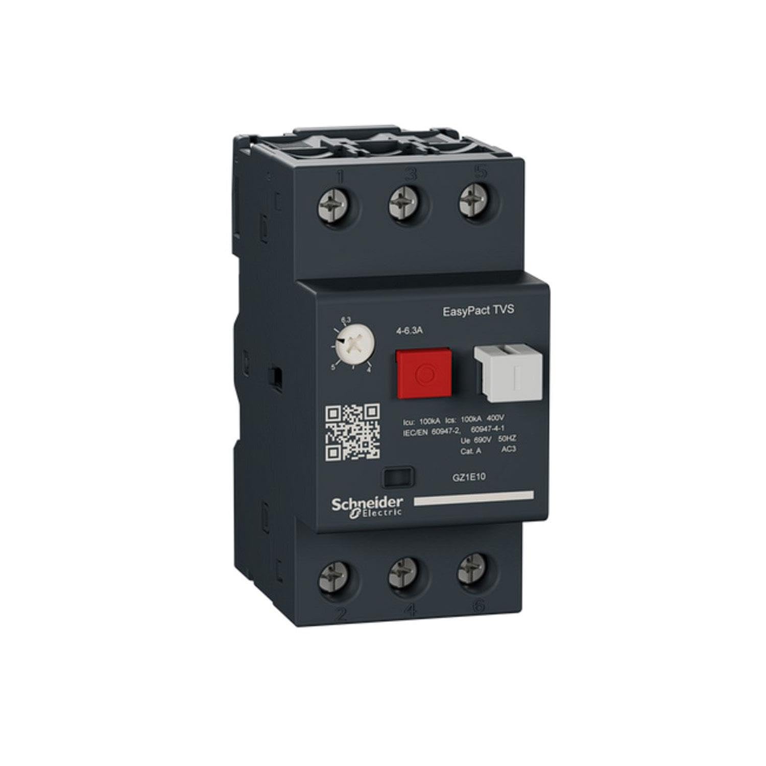 Schneider GZ1E10 4-6.3 EasyPact TVS Motor Circuit Breaker, White