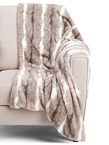 Kensie Faux Fur Throw Blanket in Gift Box Classic Beige Tan Cream Pattern
