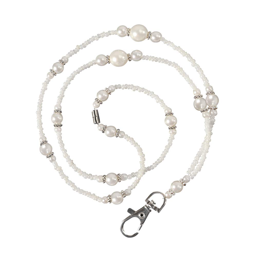 Dealikee Fashion Lanyard, MELIFE Lanyard Necklace with Magnetic Break Away Clasp Key Ring for Keys, Phone, ID Badge Holder Pearl Beaded Chain