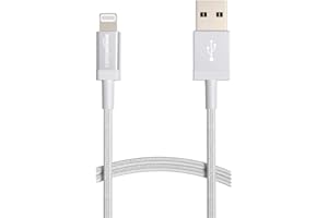 Amazon Basics USB-A to Lightning Charger Cable, Nylon Braided Cord, MFi Certified Charger for Apple iPhone 14 13 12 11 X Xs Pro, Pro Max, Plus, iPad, 3 Foot, Silver