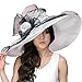 June's young Women Hats Summer Big Hat Wide Brim Top Flower(White/black)