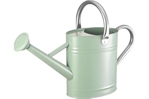 CHERHOME Watering Can for Outdoor Plants&Indoor Plants,Plant Watering Can 1 Gallon,Metal Flower Garden Watering Can Water Can Watering Pot,Galvanized Steel Watering Can Outdoor(Cream Green)