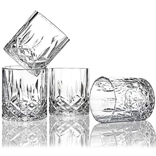 ELIDOMC Lead Free Crystal Whiskey Glasses (Set of 4), 11 Oz Unique