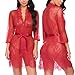 BEAUSOM Women's Lace Kimono Robe Short Sheer Nightgown Lingerie Chemise Set