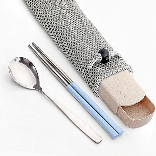 SJX- Creative Portable Travel Case 1 x Spoon, 1 x Chopstick,1 x Box set (3 pairs, BLUE)