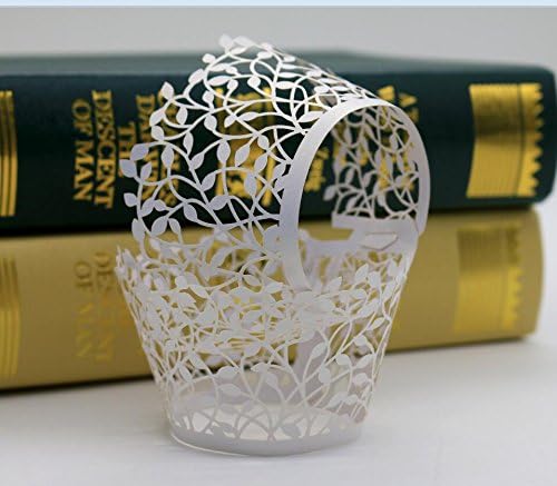 Cupcake Liners White Shimmering Decorative Vine Lace Liner for Weddings Party Birthday or any Special Event (Cream White)