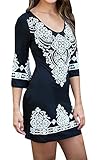 Lovaru Women's V Neck Floral Printed Cuff Detail Bodycon Short Dress