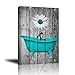 Giclee Canvas Wall Art for Home Decoration, Abstract Canvas Wall Decor with Teal White Rustic Flower Bathtub, Modern Paintings Picture Decorative Artwork for Livingroom Bedroom Bathroom 16x20