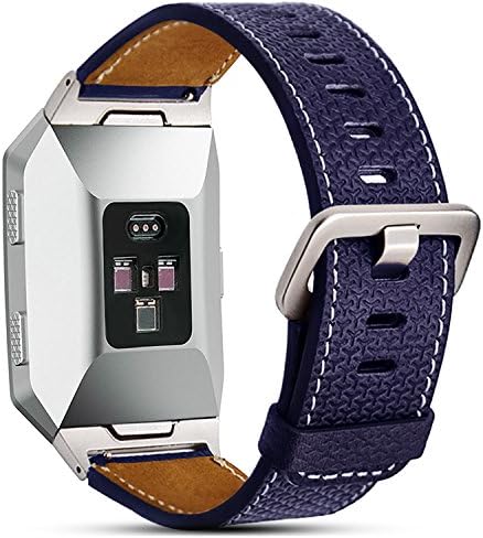 MIGH for Fitbit Ionic Leather Band, Classic Edition Accessories Straps With Aluminum Clasp for Fitbit Ionic Watch, Navy Blue