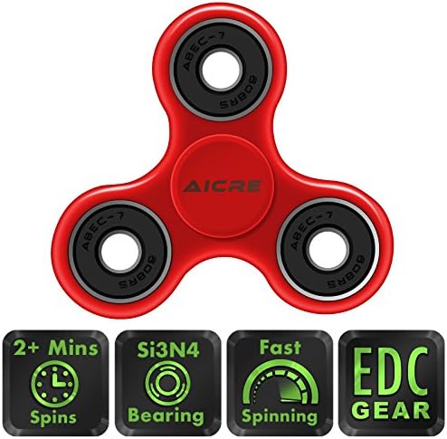 AICRE Hand Fidget Spinner Toy - Premium Si3N4 Ultra High Speed Bearing - 2-3 Mins Of Smooth Spinning - EDC Focus Toys For Kids &amp; Adults, Perfect For Stress Relief, ADD, Anxiety, Autism (Red)
