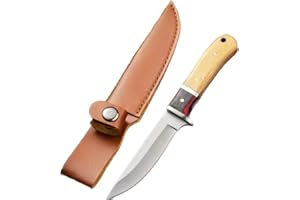 NHDT SN25 Small Portable pocket knife with Leather Sheath. 3.2in 3cr13 Stainless Steel Sharp Edge Blade and Colourful Wood Ha