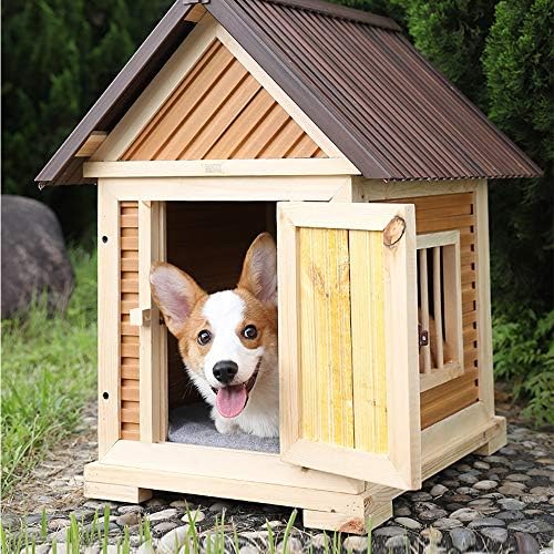 アウトドアドッグハウス 犬のハウス屋外防雨簡単には木製の子犬と犬猫犬小屋のためのペットシェルターをインストールします 流行のアイテム 色 56x41x70cm Size Natural