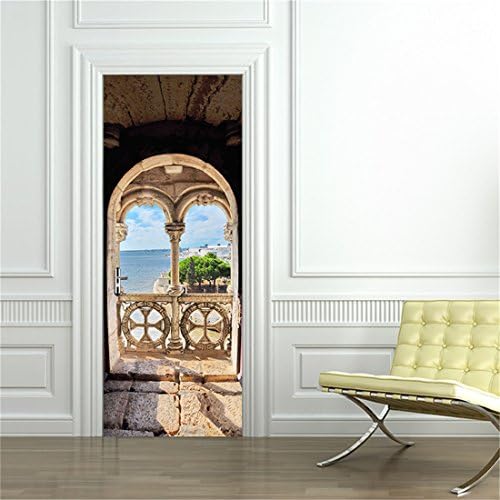 GWELL Creative Door Wall Sticker,Portugal Seascape Door Mural Decals Self-Adhesive Waterproof Wallpaper DIY Home Bedroom Decor Poster Decoration 30x79