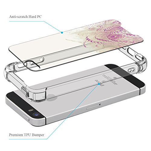 ELZO iPhone 5/5S/SE Case, [Wheat] Clear Shock Absorption Bumper Cover/Sleeve/Shell - Transparent Protective Hard Plastic Back Plate with Soft TPU (Ultra Hybrid/Scratch Resistant/Air Cushion) - Thumbnail 6