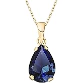 14K Gold Plated Gemstone Necklace for Women - Birthestone Teardrop Necklace - Gold Jewelry for Women - Dainty Gold Necklace - Everyday Necklaces - Gold Necklaces for Women