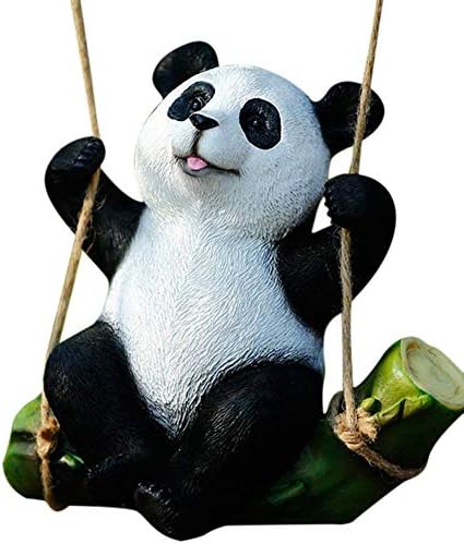 Black and White Panda Swing on Bamboo Creative Statue Garden Decoration