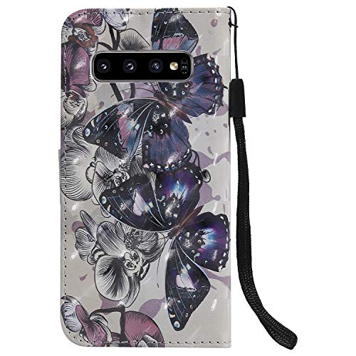 Funyye Magnetic Flip Case for Samsung Galaxy S10,Elegant 3D Black Butterfly Fantasy Painted Design Folio Wallet Pocket with Stand Credit Card Holder Slots Soft Silicone Leather Case for Samsung S10 - Thumbnail 3