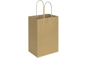 bagmad 100 Pack 5.25x3.25x8 Inch Brown Small Paper Bags with Handles Bulk, Gift Paper Bags, Kraft Birthday Party Favors Grocery Retail Shopping Takeouts Business Craft sacks (Plain Natural 100pcs)