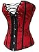SHAPERX Women Brocade Pattern Lace Through Top Floral Overbust Corset Waist Cincher Bustier,SZ1913-Red-XL