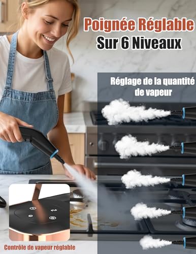Steam Cleaner, 2500 W Multi-Purpose Manual Steam Cleaner with 6 Adjustable Speeds and 8 Types of Nozzles, 1250ML Portable High Pressure Steam Cleaner for Home and Car