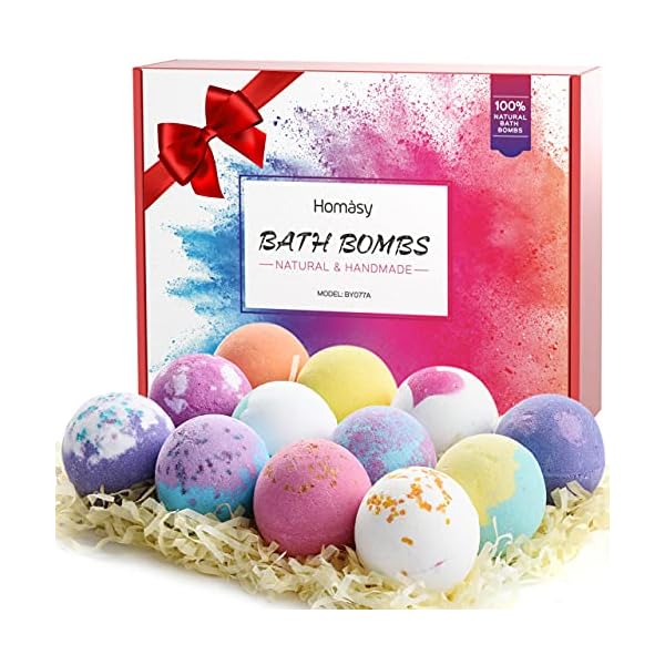 Homasy-Bath-Bombs-12-Packs-Bath-Bomb-Gift-Set-Fizzies-Body-Moisturize-Perfect-for-Bubble-Spa-Bath-Pure-Natural-Scents-Handmade-Day-Gift-for-Kids-Mom-Girlfriend-Friends-Family-Members Homasy Bath Bombs, 12 Packs Bath Bomb Gift Set, Fizzies Body Moisturize, Perfect for Bubble & Spa Bath, Pure Natural…