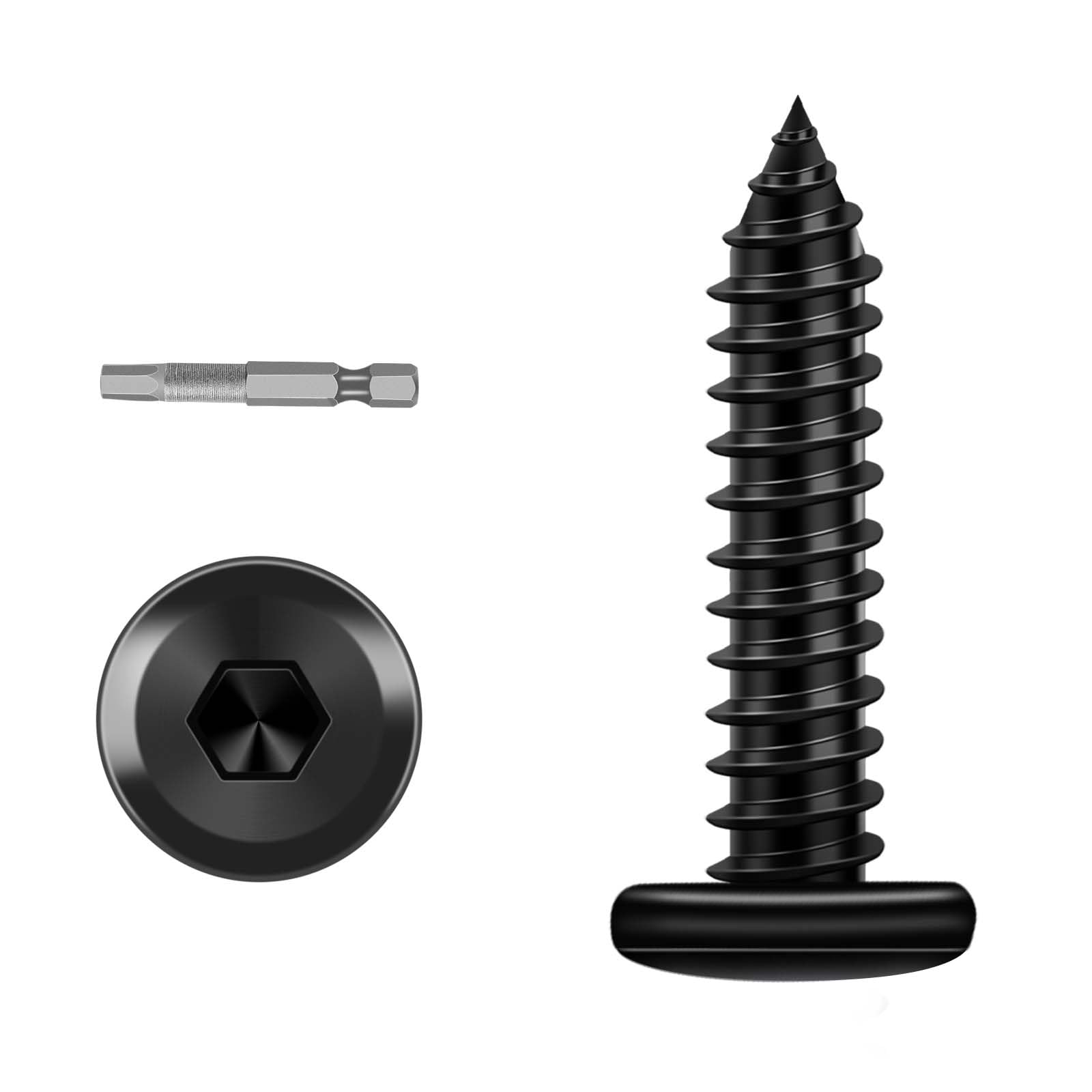 Photo 1 of Etauwe M3 x 8mm Hex Socket Cap Self Tapping Screws, 304 Stainless Steel Flat Head Drilling Screw, Screwdriver Bit Included, Black Finish, 100 PCS