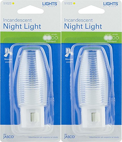 Lights By Night Manual On/Off Incandescent Night Light, Clear Shade (Pack of 2)