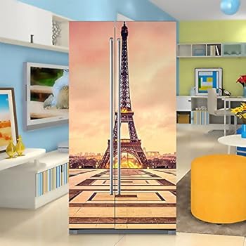 yazi Side-by-Side Refrigerator Full Door Cover Decal Vinyl Removable Sticker Kitchen Art Décor Eiffel Tower 2 20x71 inches by 2 Pieces