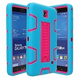 Galaxy Tab 4 7.0 Case, E LV High Impact Resistant Full-body Protection Hybrid Armor Defender Case Convertible Built in Stand for Samsung Galaxy Tab 4 7 with 1 Black Stylus - TURQUOISE / HOT PINK