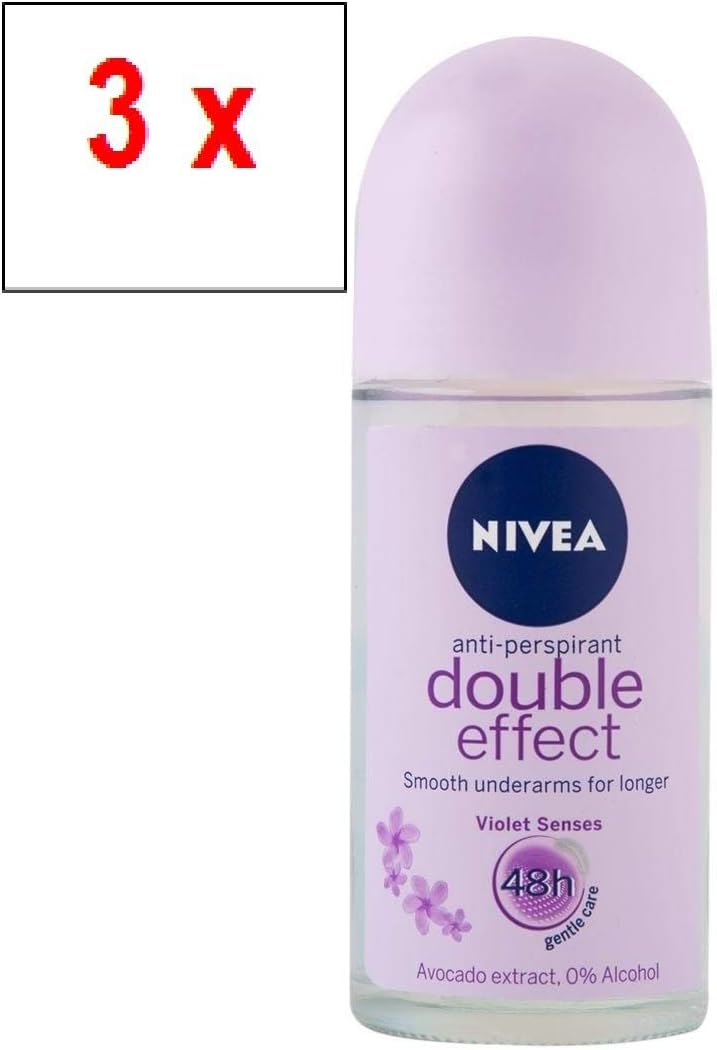 Nivea Women Double Effect Roll-On Deodorant 3 Pack Violet Senses 48Hr