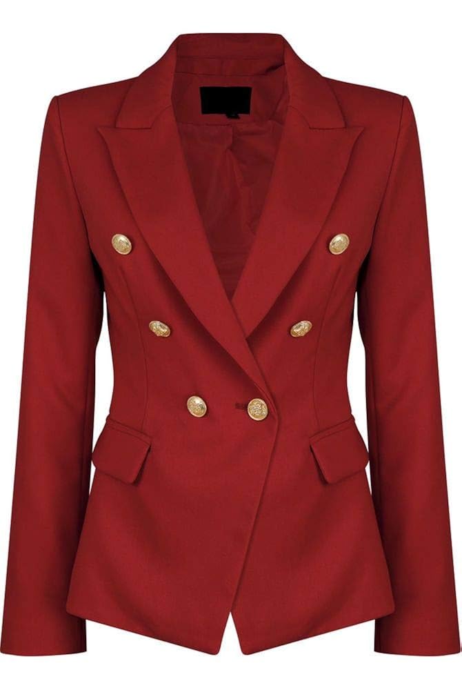 noirde woman's double breasted red blazer with gold buttons-high quality handcrafted statement blazer for women