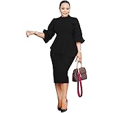 Ekaliy Women's Ruffle Sleeve Vintage Bodycon Peplum Business Formal Work Pencil Dress