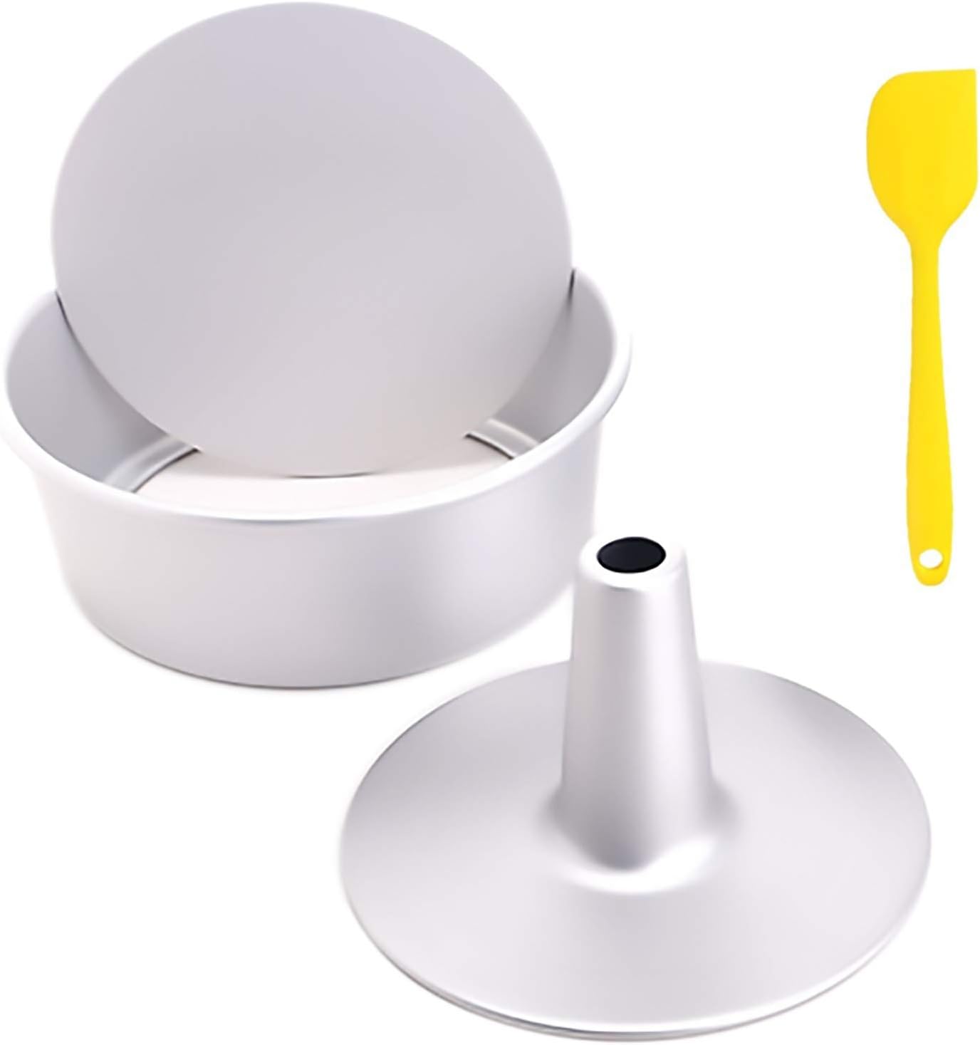Cocaburra 8 Inch Cake Pan, Angel Food Cake Pan Set of 3, Round Cake Pans Nonstick Cheesecake Pan, Aluminum Round Flat Removable Bottom and Tube Pan Bottom for Baking with Silicone Spatula